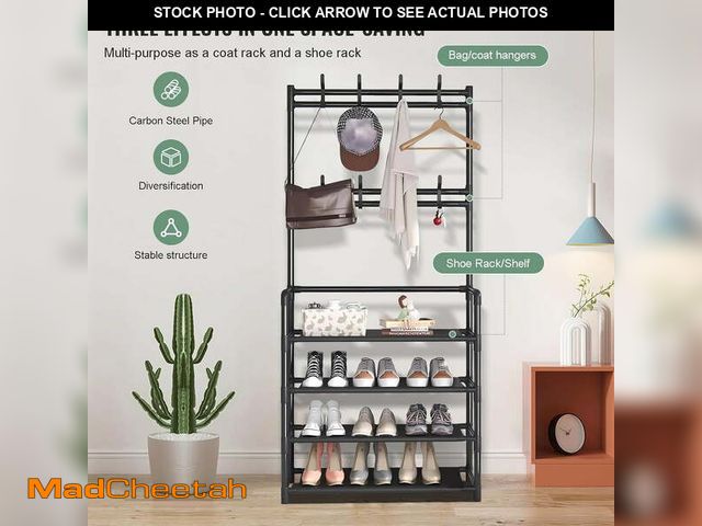 Lot 74-12835594 - Jowenia 4 Tier Coat Rack with Shoe Storage, Freestanding Hall Tree Shoe Bench for Entryway Bench, Ha...