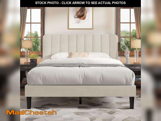 Lot 74-12540184 - VECELO Queen Size Bed Frame with Upholstered Headboard, Velvet Platform Bedframe Mattress Foundation...