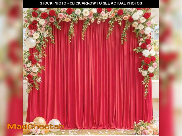 Lot 74-14144122 - 8x10FT Red Backdrop Curtains for Wedding Parties, Wrinkle Free Polyester Photo Backdrop Drapes for B...