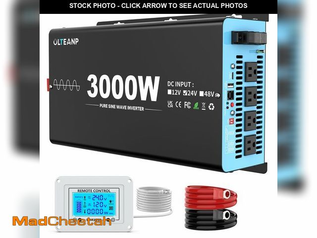 Lot 74-14044205 - 24V 3000 Watts Pure Sine Wave Inverter 24V DC to 110V AC, 6000W Peak Power, 4 AC Outlets, USB &amp; ...