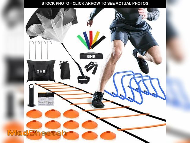 Lot 74-14147798 - GHB Agility Ladder,Football Training Equipment Set,4 Agility Hurdles, 20 feet12 Rungs Speed Ladder,1...