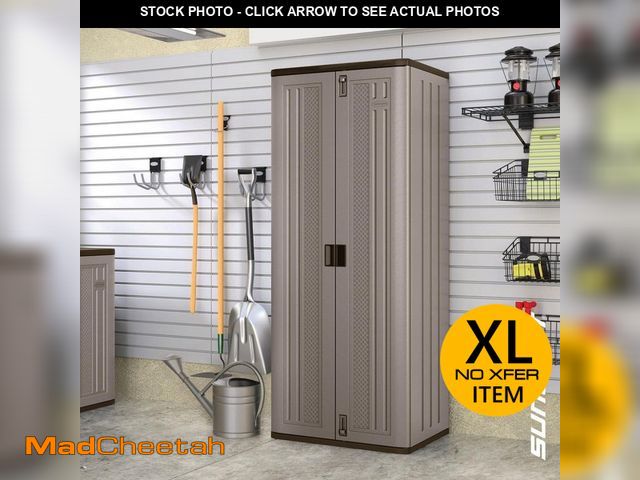 Lot 74-14280450 - Suncast Plastic Freestanding Garage Cabinet in Platinum (40 in. W x 80 in. H x 20 in. D) - UNUSED