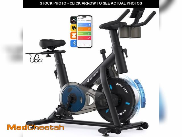 Lot 74-13697354 - Merach Exercise Bike, Brake Pad/Magnetic Stationary Bike with Exclusive App, Low Noise Indoor Cyclin...
