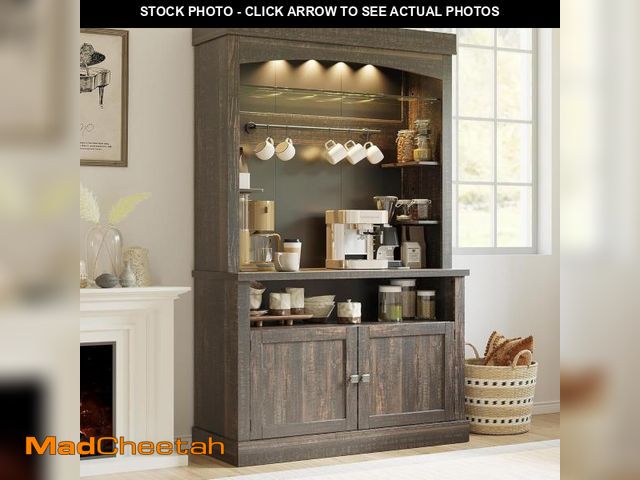 Lot 74-12198369 - GarveeHome Coffee Bar Cabinet with LED Lights 72" Tall Buffet Cabinet with Storage Farmhouse Kitchen...