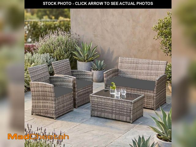 Lot 74-14243120 - *DIRTY/MISSING CHAIRS/TABLE* Versatile Gray 4-Piece Patio Furniture Set Outdoor Wicker Conversation ...