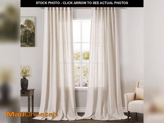 Lot 74-12347504 - Tan Beige Linen Curtains 90 inch Length for Living Room 4 Panels Burlap Textured Semi Sheer Linen Dr...