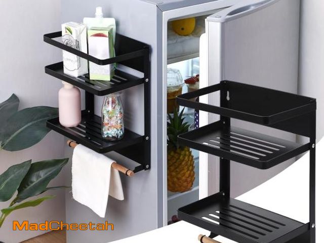 Lot 74-12331017 - Reallnaive Magnetic Mini Fridge Organizer Shelves Dorm Room and Office Essentials Magnetic Spice Rac...