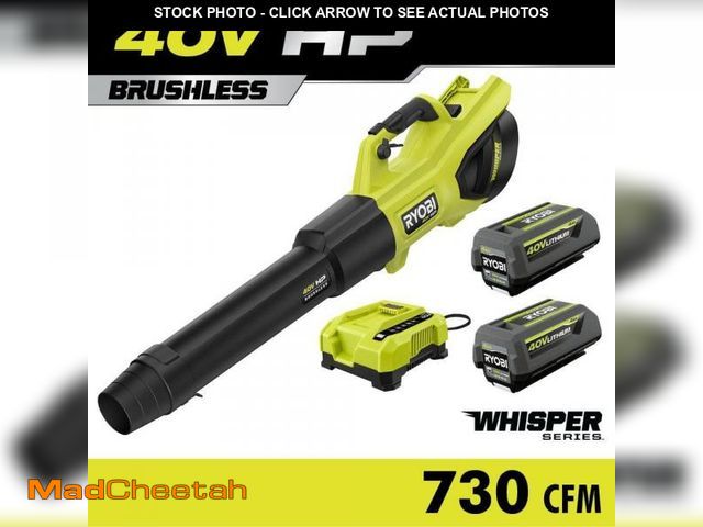 Lot 74-11826654 - RYOBI 40V HP Brushless Whisper Series 190 MPH 730 CFM Cordless Battery Jet Fan Leaf Blower with (2) ...
