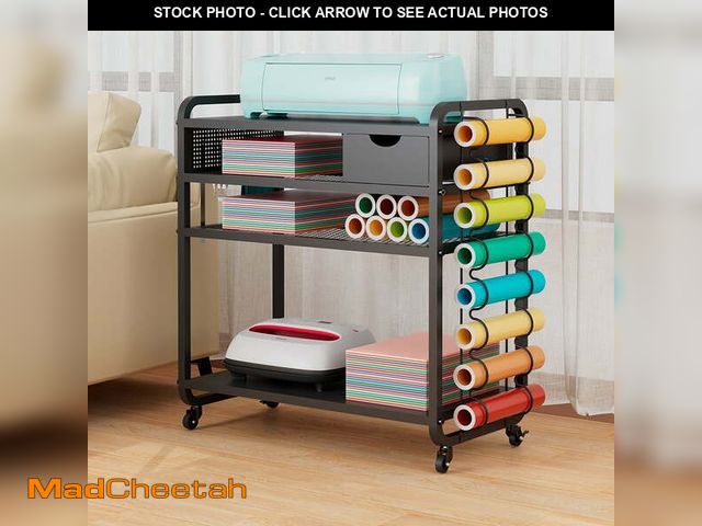 Lot 74-12781692 - Crafit Rolling Craft Storage Cart with DIY Pegboard, Vinyl Roll Holder, Sewing Table in Black (1 Cou...
