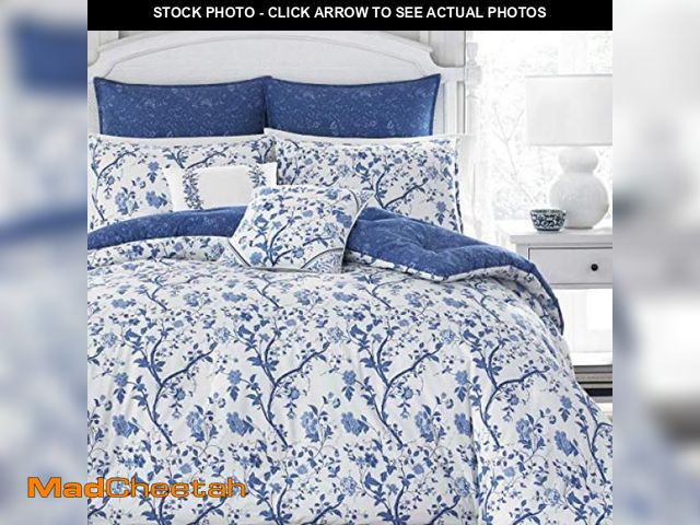 Lot 74-12137809 - Laura Ashley - Queen Comforter Set, Reversible Cotton Bedding with Matching Shams, Bonus Euro Shams ...