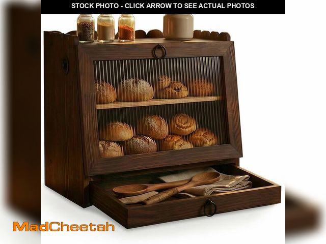 Lot 74-13539925 - AIZMOZIA Bread Box for Kitchen Countertop Wooden Double Layer Bread Storage Container Bin Breadbox H...