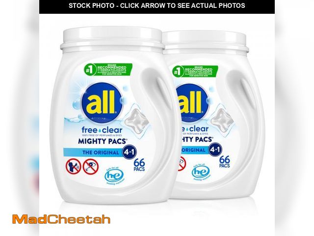 Lot 74-12539984 - all Unit Dose Laundry Detergent, Mighty Pacs, Free Clear, 132 Count - UNUSED