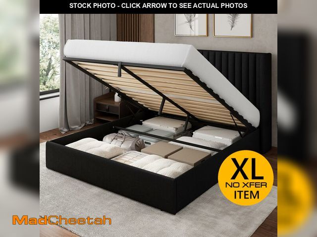 Lot 74-12572301 - Feonase Queen Size Lift Up Storage Bed Frame, Linen Upholstered Platform Bed with Wingback Headboard...
