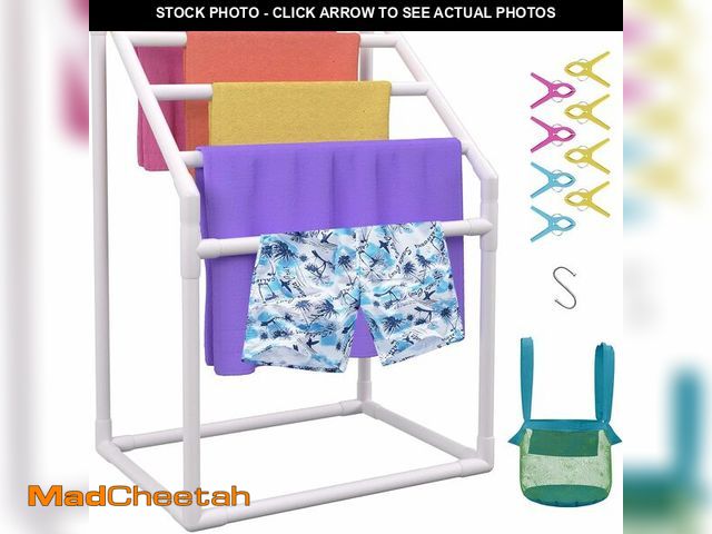 Lot 74-13844914 - VEVOR Pool Towel Rack, 5 Bar, White, Freestanding Outdoor PVC Trapedozal Poolside Storage Organizer,...