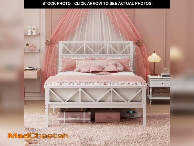 Lot 74-12205621 - BedsPick Queen Bed Frame, Solid Wood Platform Bed Frame with Headboard and Footboard, Heavy-Duty Mat...