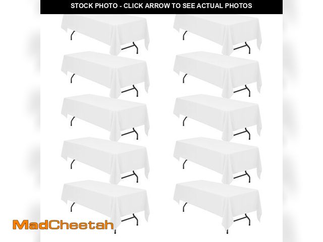 Lot 74-13541039 - BRILLMAX 10 Pack White Tablecloths 60 x 126 Inch for 8ft Rectangle Tables - 150 GSM Polyester Fabric...