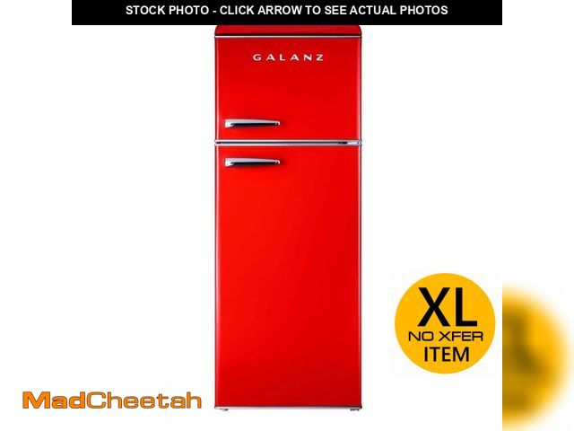 Lot 74-12988858 - *SCRATCHED/BROKEN GLASS INSIDE* Galanz 22 in. 7.6 cu. ft. Retro Top Freezer Refrigerator, Hot Rod Re...