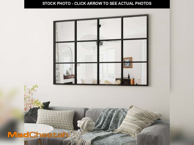 Lot 74-12722005 - SHYFOY 47.25" x 31.5" Large Windowpane Mirror with Metal Frame, Industrial Wall Decor for Living Roo...