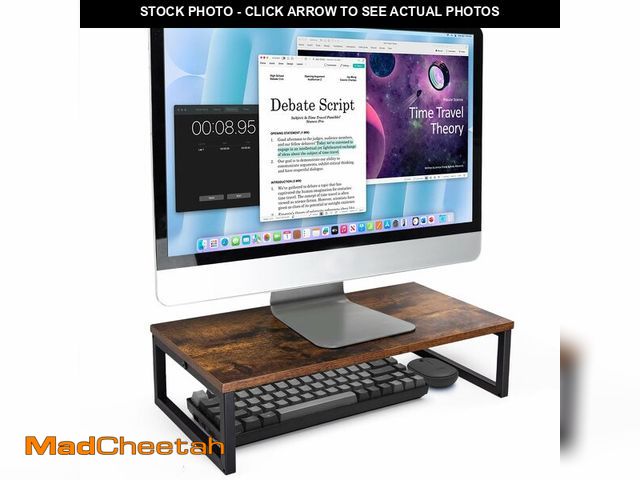 Lot 74-14264568 - ARCOBIS 20 Inch Monitor Riser, Wood &amp; Metal Computer Monitor Stand Riser for Desk, Rustic Brown ...