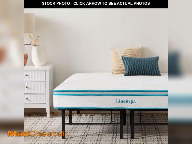 Lot 74-12392744 - Linenspa 8Ã¢â¬Â Memory Foam and Innerspring Hybrid Mattress + 14Ã¢â¬Â Black Metal Platform Bedfr...