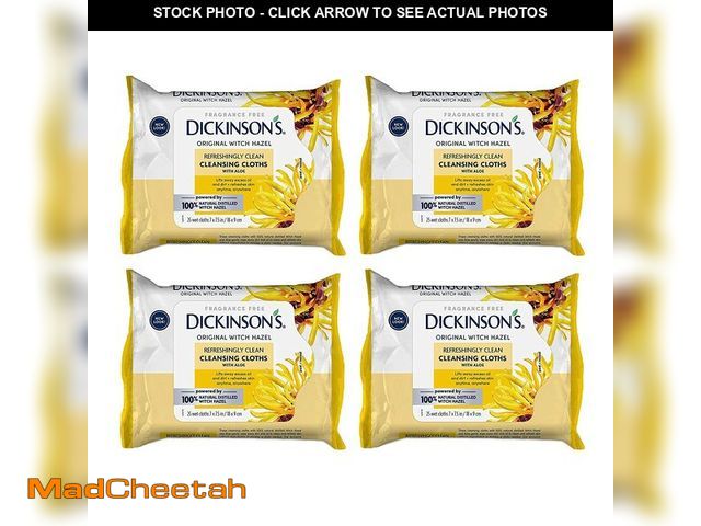 Lot 74-14266317 - Dickinson's Original Witch Hazel Refreshingly Clean Cleansing Cloths with Aloe, 4 Pack, 25 Cloths pe...