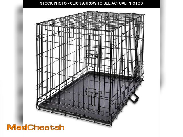 Lot 74-12490081 - Vibrant Life Wire Dog Crate, Double-Door, Divider and Leak-Proof Tray, Metal, Foldable, Durable, Bla...