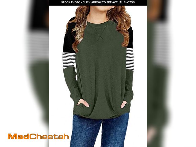 Lot 74-12358971 - storeofbaby Long Sleeve Tops for Girls Cute Pockets Tunic Casual Fashion Shirts D Green - UNUSED
