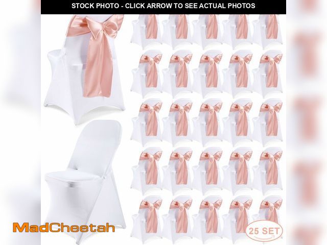 Lot 74-13564112 - Lounsweer 50 Pcs Folding Chair Cover Set with 25 Stretch Spandex Slipcovers 25 Satin Chair Sashes Bo...