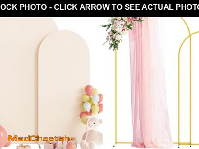 Lot 74-12444431 - Wokceer Wedding Arch Backdrop Stand and Cover Set of 2 Metal Arch Stand with Arch Cover Beige 7.2FT,...