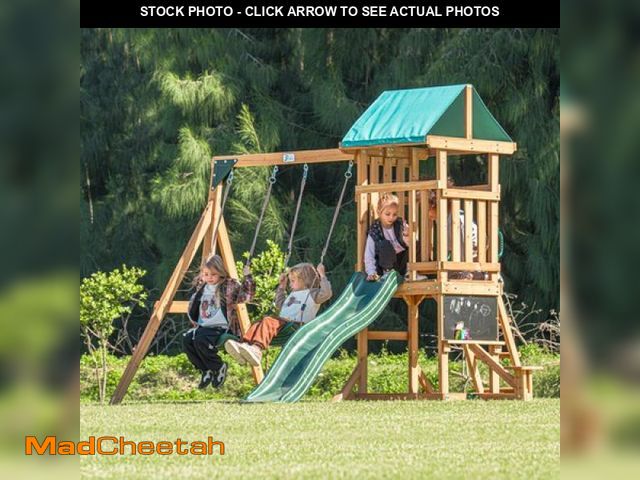 Lot 74-12475451 - Dolphin Playground Wooden Outdoor Playset with Swings  Slide  and Playhouse - Durable Backyard Swing...