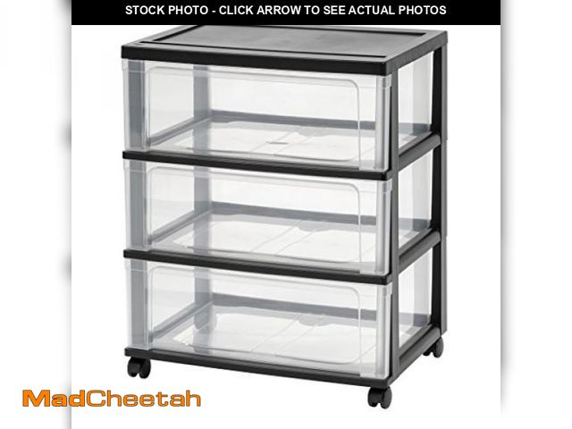 Lot 74-12137037 - IRIS USA Plastic Drawer Storage Organizer Rolling Cart, with Wheels Casters, 3-Drawers, for Art Craf...
