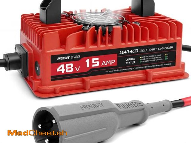 Lot 74-11906352 - EPOWREY 15 AMP 48 Volt Golf Carts Battery Charger for Club Car 3-Pin Round Plug,for Lead Acid Batter...