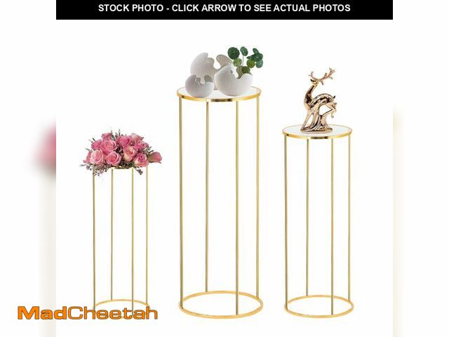 Lot 74-14263752 - 3PCS Cylinder Pedestal Stands for Parties, Gold Metal Plant Round Cylinder Stands for Party Flowers,...