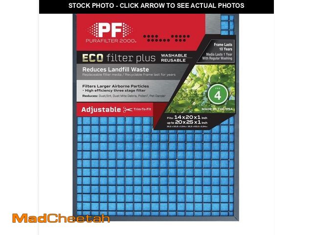 Lot 74-12672262 - 14 in. x 20 in. x 1 in. to 20 in. x 25 in. x 1 Adjustable ECO Washable Air Filter FPR4 - UNUSED