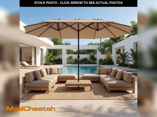 Lot 74-14435701 - 15ft Outdoor Patio Umbrella Extra-Large Double-Sided Garden Umbrella with Crank Handle - Beige - UNU...