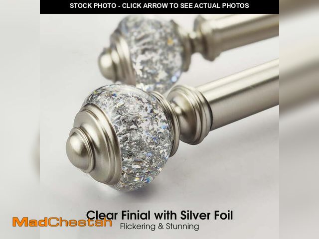 Lot 74-12800103 - SKYPLUS LIVING Adjustable 36-72 in Single Curtain Rod with Sphere Clear Finial Design, Glam Luxury S...