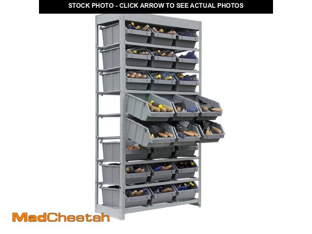Lot 74-12783783 - *DIRTY/MISSING TRAYS AND HARDWARE* KING'S RACK Gray 8-Tier Botless Bin Storage System Garage Storage...