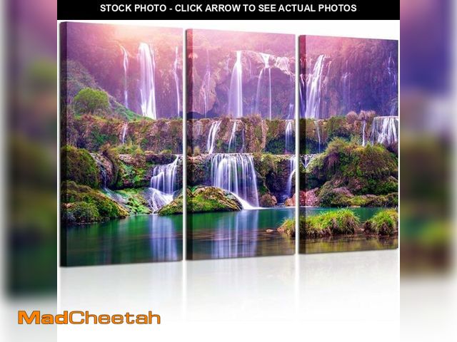 Lot 74-13709964 - KREATIVE ARTS Large Size 3 Pieces Peaceful Dreamlike Waterfall Canvas Wall Art Purple Landscape Pict...