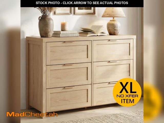 Lot 74-14435754 - ARKANTOS Wooden 6 Drawer Double Dressers, Wide Chests of Drawers for Bedroom,Light Oak - UNUSED