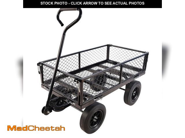 Lot 74-12659600 - maocao hoom 16 cu.ft. Mesh Metal Frame Wagon Heavy-Duty Push Garden Cart with Solid wheels Tools car...