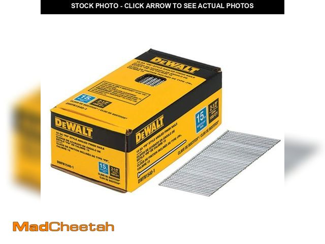 Lot 74-12988820 - DEWALT 2-1/2 in. x 15-Gauge Glue Bright Steel Angled Finish Nails (1,000 per Box) - UNUSED