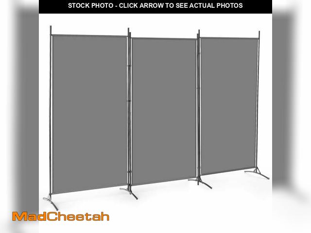 Lot 74-13656654 - EDX 3 Panel Partition Room Divider, 6 Ft Tall Folding Privacy Screen with Steel Frame, Freestanding,...