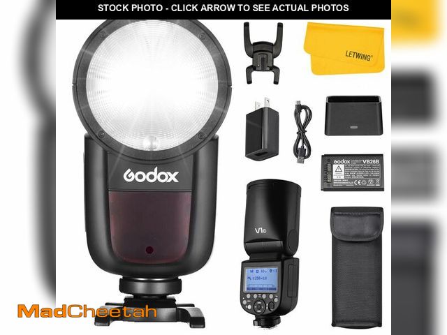 Lot 74-13766366 - (MISSING ACCESSORIES)  Godox V1 V1-C Flash for Canon, 2.4G TTL Round Head Camera Flash Speedlite HSS...