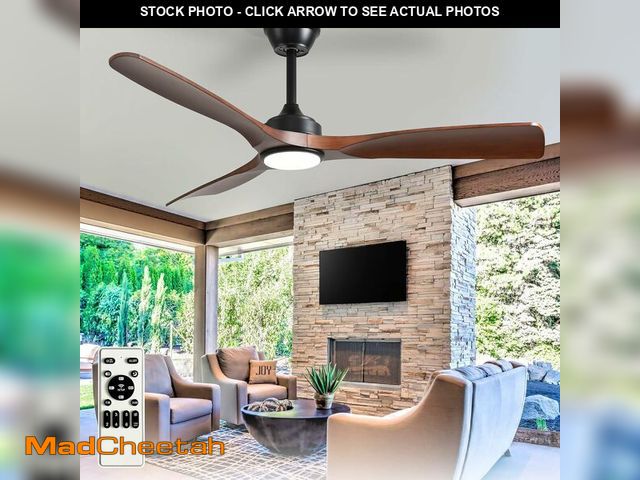 Lot 74-13776673 - BvenuBigLite Outdoor Ceiling Fan with Light: 52 Inch 3 Blade Outdoor Fans for Patios - Modern Walnut...