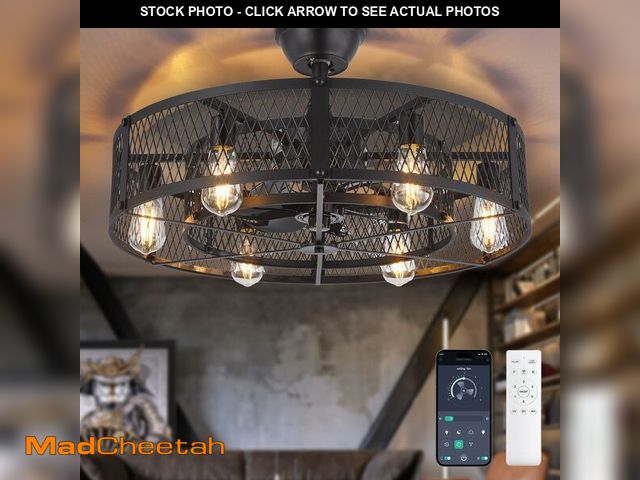 Lot 74-12547789 - Depuley Outdoor Ceiling Fan with Light: 26" Caged Ceiling Fans with Remote App Control for Patio Kit...