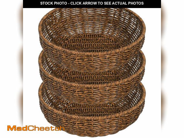 Lot 74-14268024 - Hedume 3 Pack Round Wicker Baskets, Fruits Bread Baskets, Tabletop Food Serving Baskets Trays, Handw...