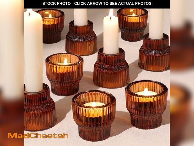 Lot 74-12712682 - HAVITI 12pcs Amber Glass Candlestick Holders, Taper Candle Holders Tea Light Candle Holder for Weddi...