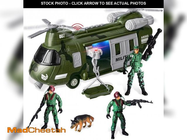 Lot 74-12437892 - JOYIN Military Vehicles Toy Set of Friction Powered Transport Helicopter with Light and Sound Siren,...