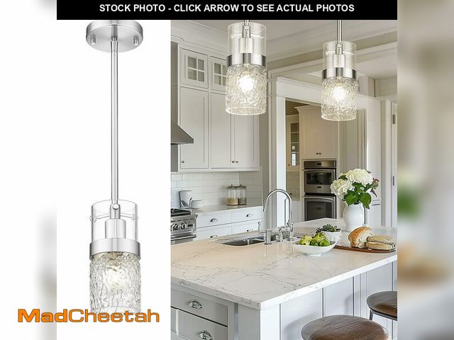 Lot 74-14149849 - LMS Brushed Nickel Pendant Lights Kitchen Island, 1-Light Modern Glass Pendant Light Fixtures with H...