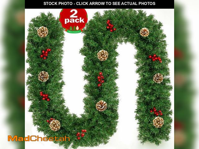 Lot 74-12891273 - 2 Pack Christmas Garland, 9 ft Artificial Christmas Garland Outdoor with Pinecones and Red Berries f...